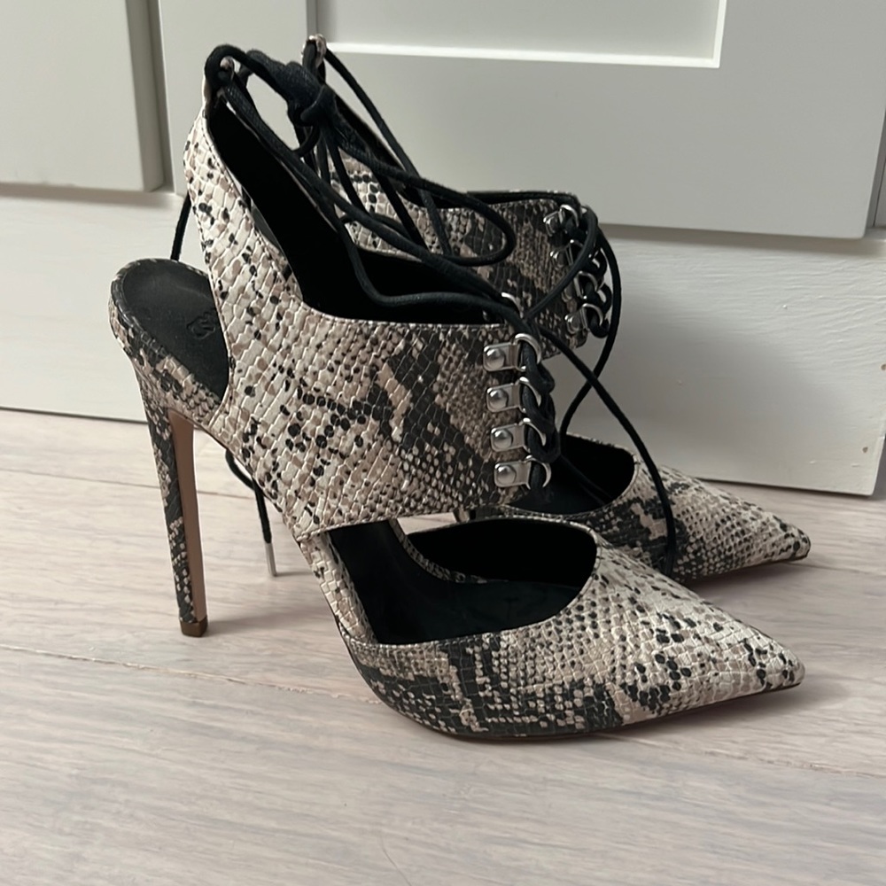 ASOS Python Lace Up Corset Vegan Leather Snakeskin Pointed High Heels 8.5